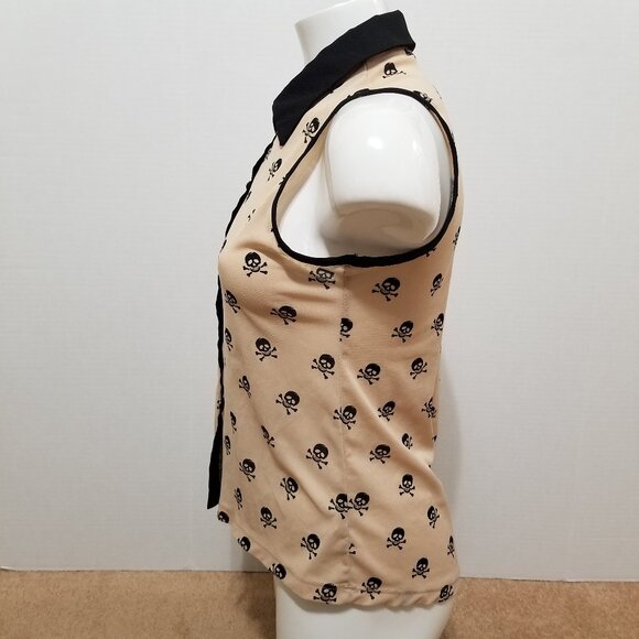 Julie's Closet top Medium skull crossbones punk semi sheer collared button up - Picture 2 of 11